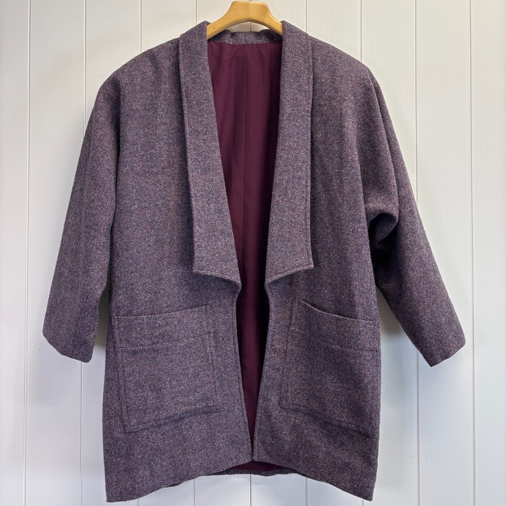 Vintage Dark Academia 90s Tweed Wool Blend Jacket Women Size XL Classic Hipster